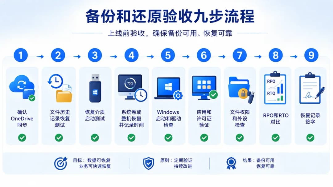 备份和还原验收九步流程,从Windows备份同步确认到恢复记录签字
