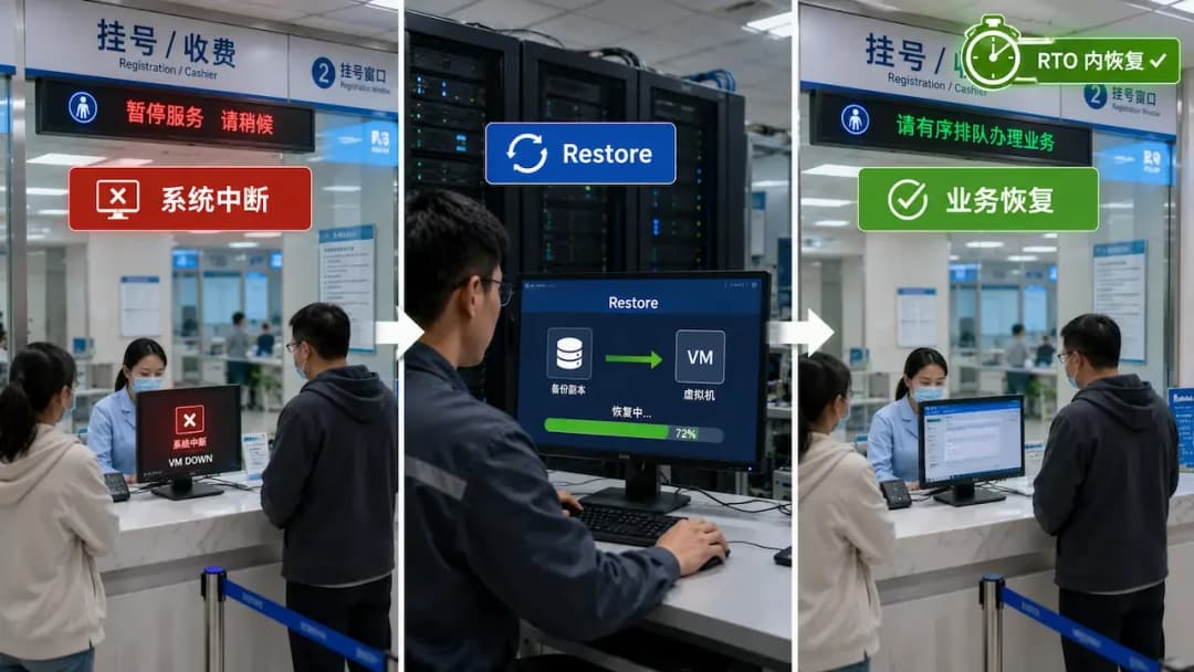 医院挂号虚拟机宕机后工程师在允许时间内完成整机恢复