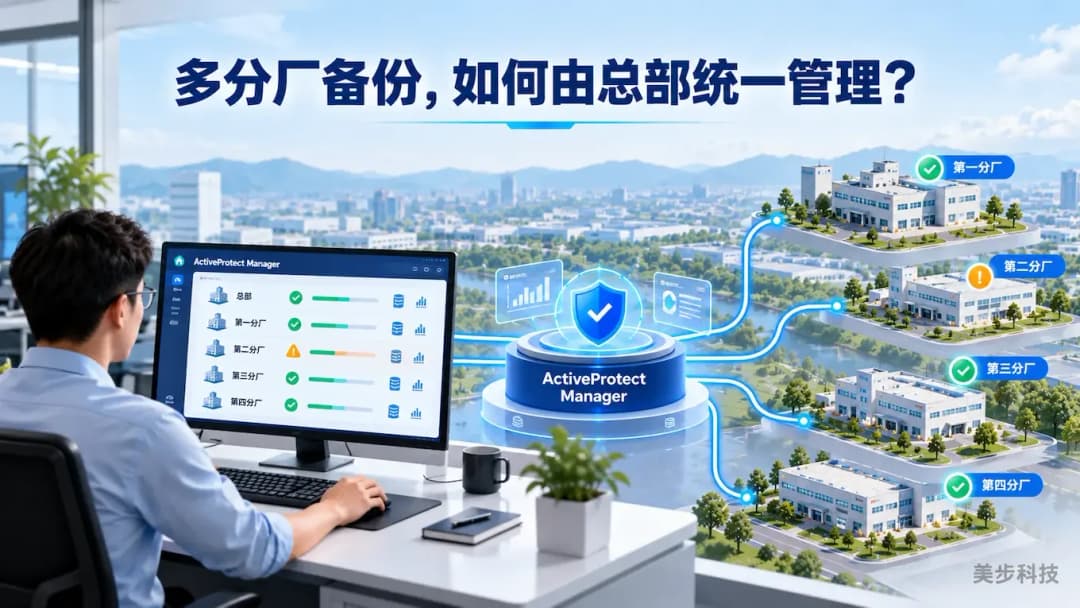 总部通过ActiveProtect Manager统一管理多个分厂备份服务器和备份任务,美步科技