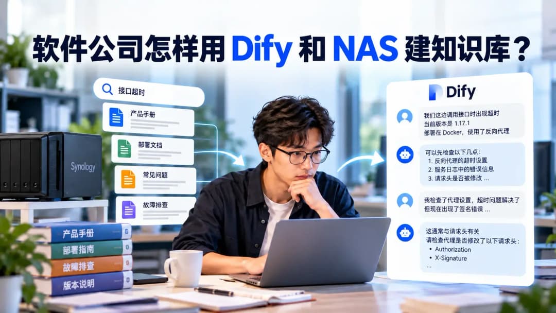 软件公司新工程师在Synology NAS内部知识库资料基础上使用Dify连续排查接口故障的封面图